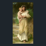 The Lambs by William Bouguereau Poster<br><div class="desc">Artwork By William Bouguereau (French,  1825-1905)
The figure and animals in The Newborn Lamb seem to radiate light,  for at Bouguereau's hand the secular subject is made sacred. He creates a dream-like universe of peace and serenity that is exquisite and transcendent.</div>