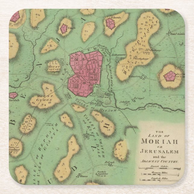 The Land Of Moriah Or Jerusalem Square Paper Coaster (Front)