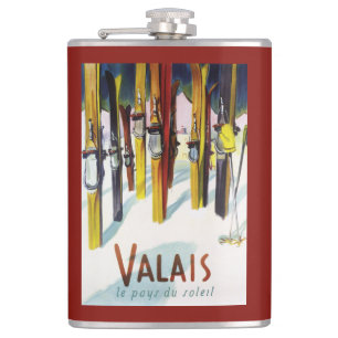 The Land of Sunshine - Skis Standing in Snow Hip Flask