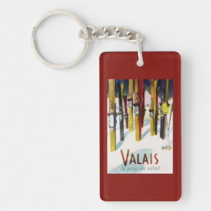 The Land of Sunshine - Skis Standing in Snow Key Ring