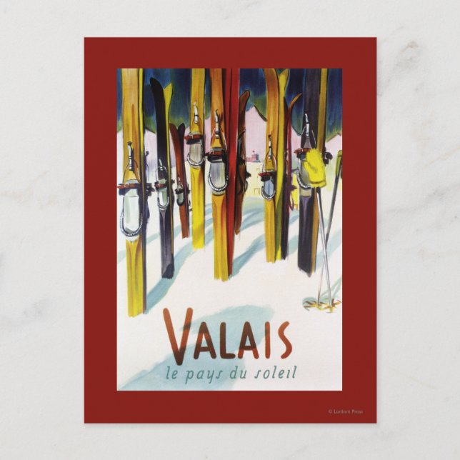 The Land of Sunshine - Skis Standing in Snow Postcard (Front)