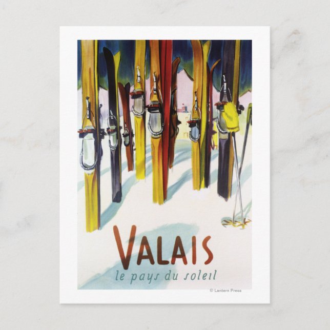 The Land of Sunshine - Skis Standing in Snow Postcard (Front)