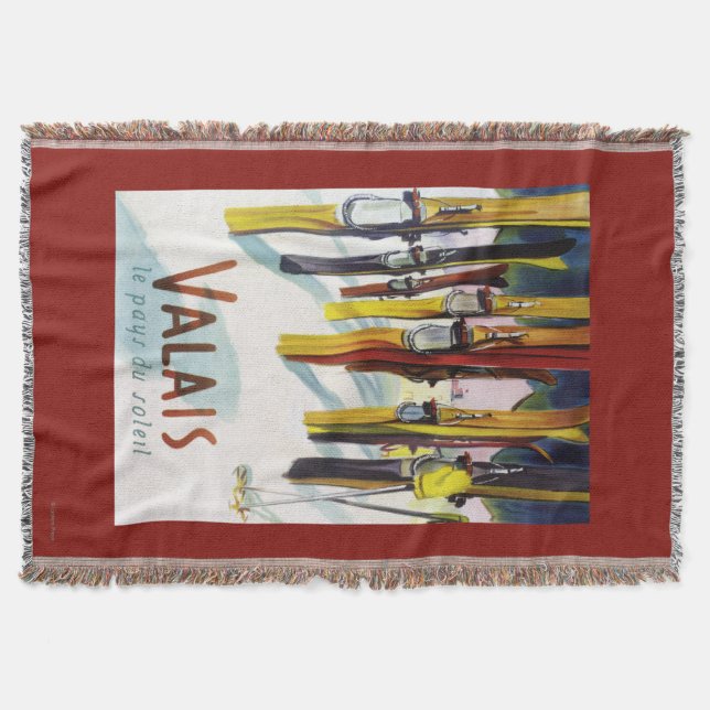 The Land of Sunshine - Skis Standing in Snow Throw Blanket (Front)