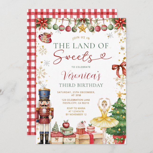 The Land Of Sweets Nutcracker Christmas Birthday Invitation (Front/Back)