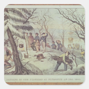 The Landing of the Pilgrims at Plymouth Square Sticker