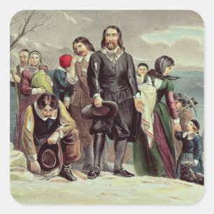 The Landing of the Pilgrims at Plymouth Square Sticker