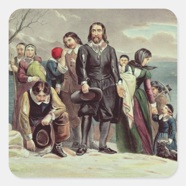 The Landing of the Pilgrims at Plymouth Square Sticker (Front)