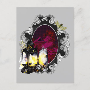 The Lantern And The Dragonfly - Magical Vintage Postcard