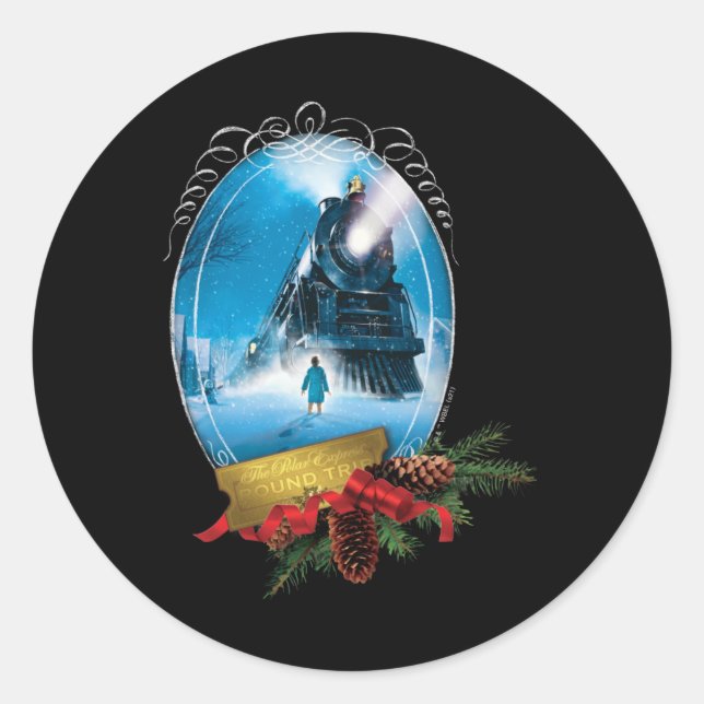 The Lar Express Holiday Framed Train Arrival T Shi Classic Round Sticker (Front)
