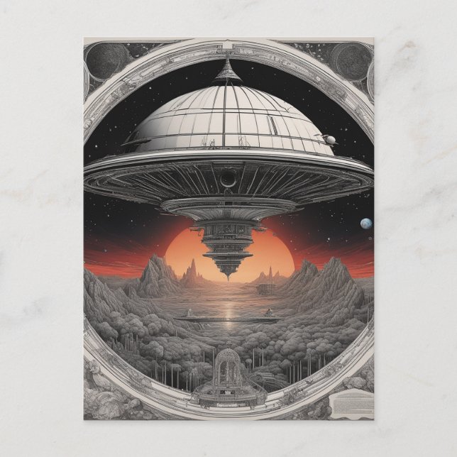 The large dark spaceship was sailing through deep  postcard (Front)