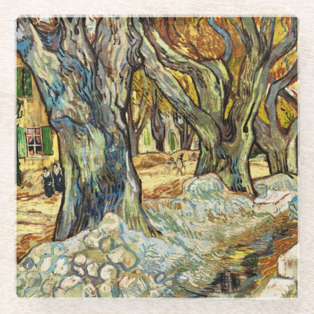 The Large Plane Trees By Vincent Van Gogh Glass Coaster (Front)