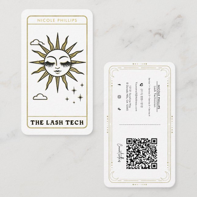The Lash Tech Dramatic Sun Tarot Social Media QR Business Card (Front/Back)