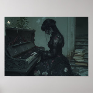 The Last Nocturne   Gothic Girl at Ruined Piano Poster