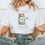 The Last Pickle | Bachelorette Weekend T-Shirt<br><div class="desc">Get your bride squad matching and martini-ready with The Last Pickle bachelorette weekend t-shirt! Featuring a watercolor pickle jar tied with a pink bow and a pickle martini glass, this playful tee is perfect for brides and besties who are all about sour sass and sweet memories. With custom text options...</div>