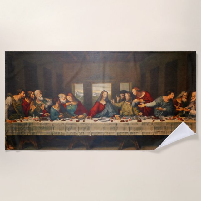 The Last Supper by Leonardo da Vinci Beach Towel (Front)