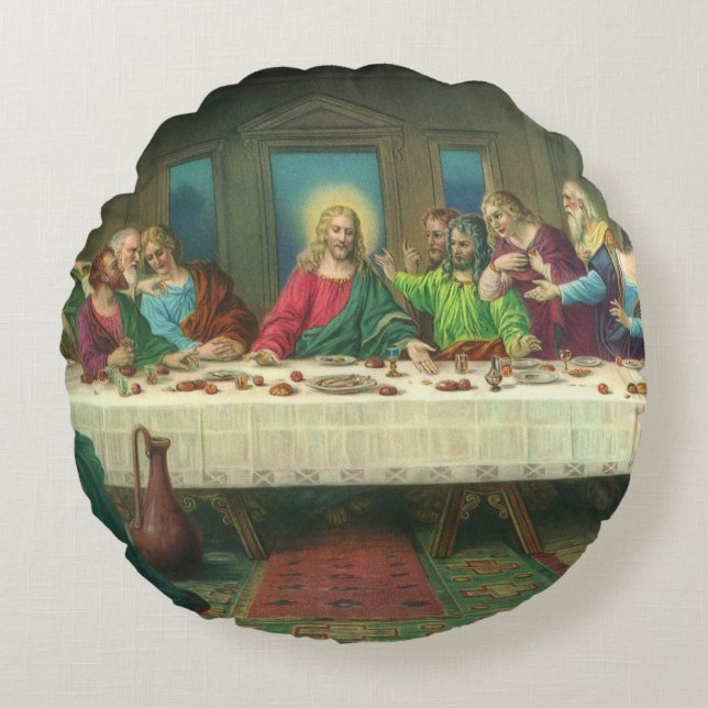 The Last Supper Originally by Leonardo da Vinci Round Cushion (Front)