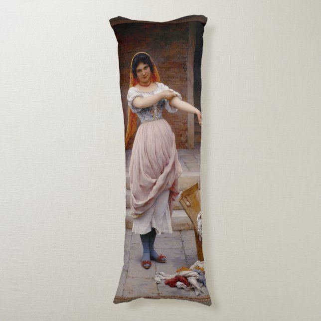 The Laundress by Eugen von Blaas Body Cushion (Front Vertical)