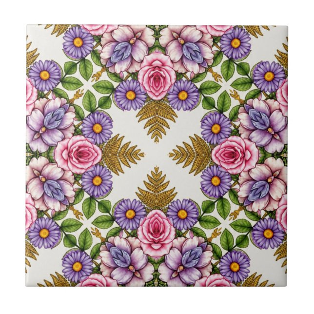 The Lavender Treasury | Vintage Floral Medallion Tile (Front)