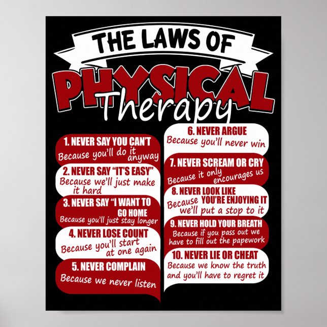 The Laws Of Physical Therapy Awesome Therapist Poster (Front)