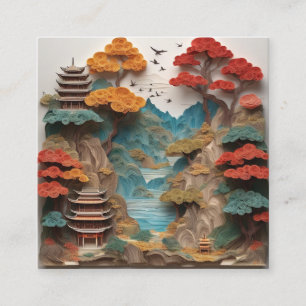 The layered paper Chinese cliff landscape is a bea Square Business Card