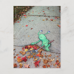 the lazy leaf-raker postcard