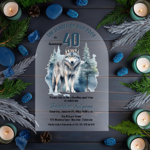 The Leader of Our Pack Wolf 40th Birthday Party Acrylic Invitations