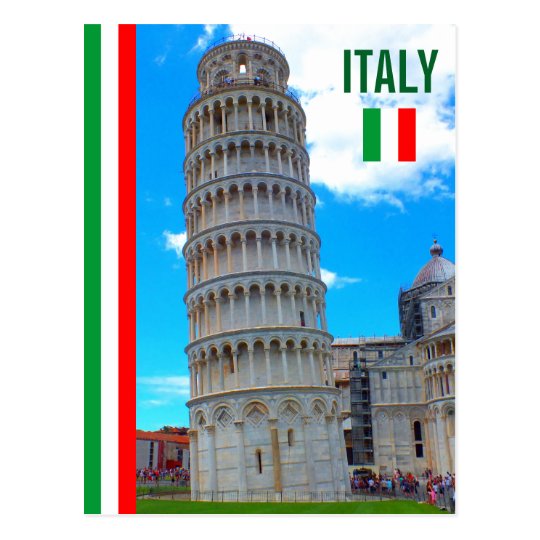 The Leaning Tower Of Pisa And The Italian Flag Postcard