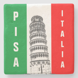 The Leaning Tower Of Pisa And The Italian Flag Stone Coaster