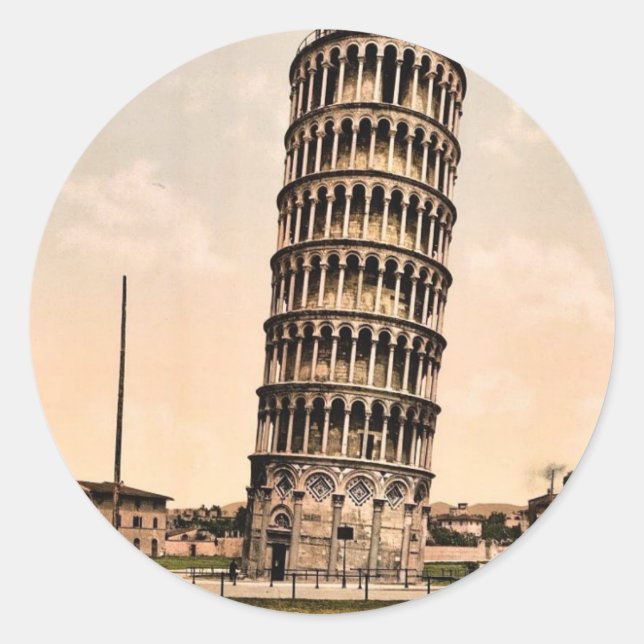 The Leaning Tower, Pisa, Italy classic Photochrom Classic Round Sticker (Front)