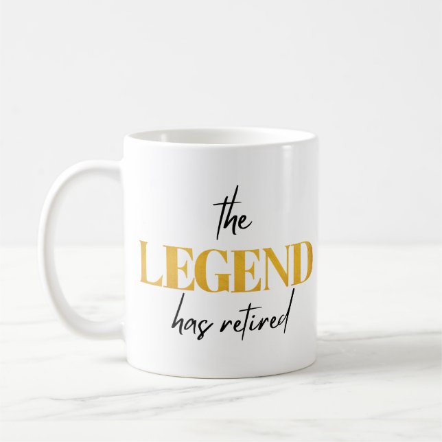 The Legend has Retired, Black and Gold Coffee Mug (Left)