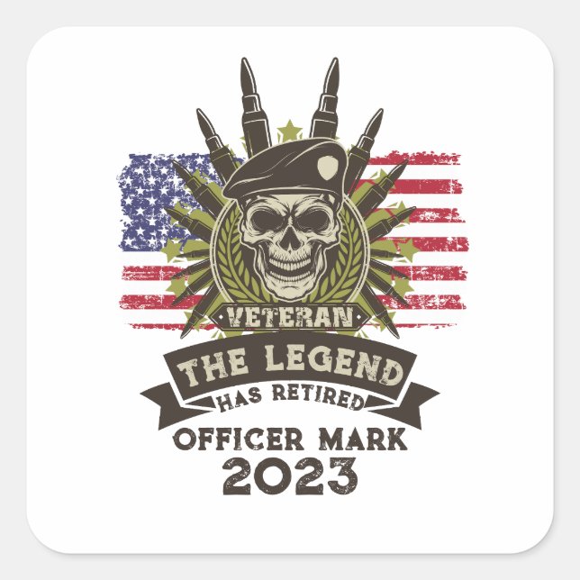The Legend Has Retired Personalised Veteran Square Sticker (Front)