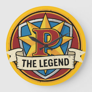 The Legend Monogram P - Custom Superhero Gamer  Large Clock