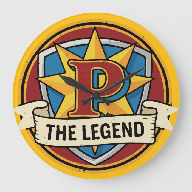 The Legend Monogram P - Custom Superhero Gamer  Large Clock (Front)