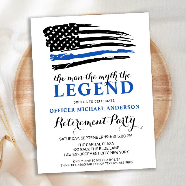 The Legend Police Thin Blue Line Retirement Invitation Postcard (Creator Uploaded)