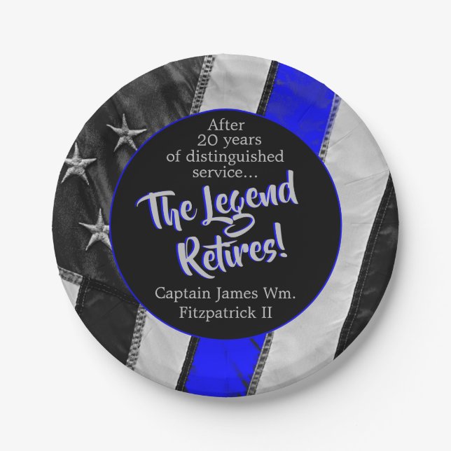 The Legend Retires Police Retirement Party Paper Plate (Front)