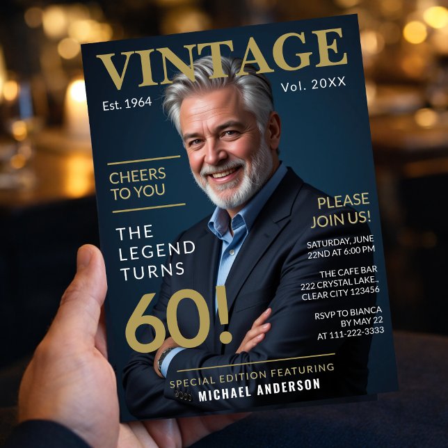 The Legend Turns 60 Invite (Elegant navy gold 60th birthday invitation styled for a meaningful and memorable celebration)