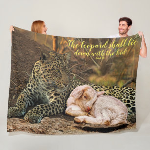 The leopard shall lie down with the kid-Isaiah 11 Fleece Blanket