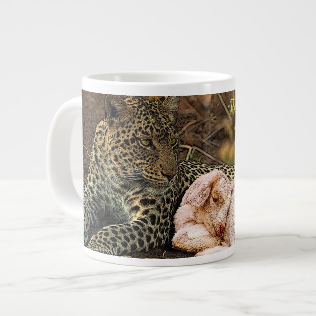 The leopard shall lie down with the kid-Isaiah 11 Large Coffee Mug (Front Left)