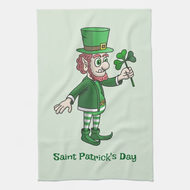 The Leprechaun with a shamrock Tea Towel (Vertical)