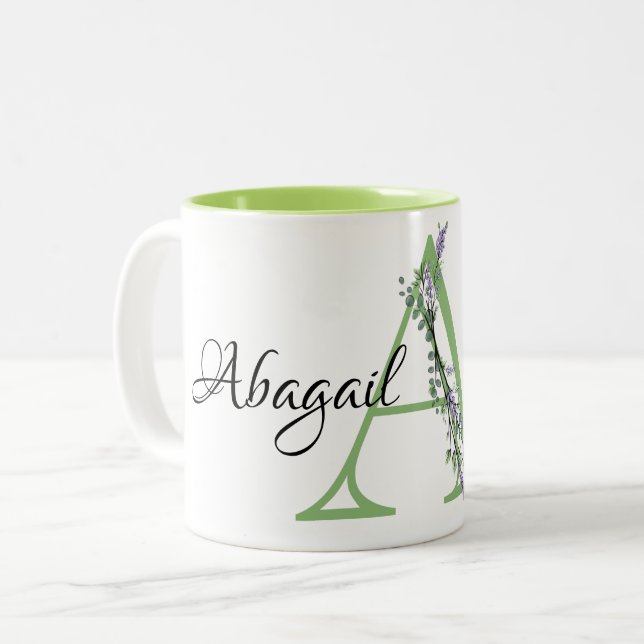 The letter A, watercolor Lavendermonogram Two-Tone Coffee Mug (Front Left)