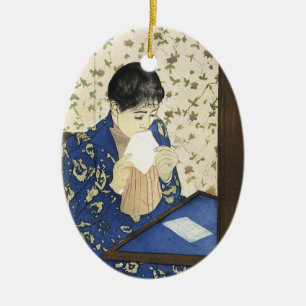 The Letter by Mary Cassatt, Vintage Impressionism Ceramic Tree Decoration