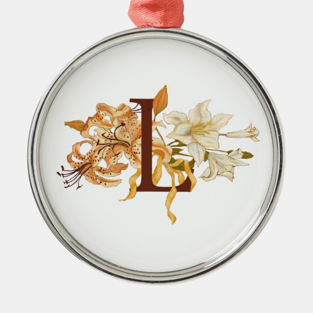 The Letter L with Lilies Metal Tree Decoration (Front)