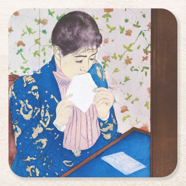 The Letter, Mary Cassatt Square Paper Coaster (Front)