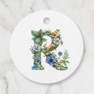 The letter R written with delicate flowers Favour Tags