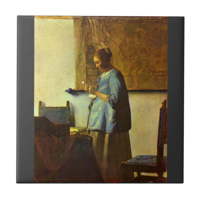 The letter reader by Johannes Vermeer Tile (Front)