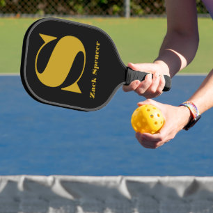 The Letter "S" and a Personal Name Black/Gold Pickleball Paddle