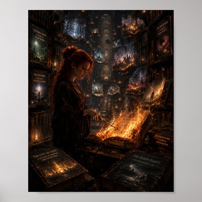 The Librarian Burning Forbidden Futures Poster (Front)