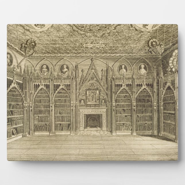 The Library, engraved by Godfrey, from 'Descriptio Plaque (Front)