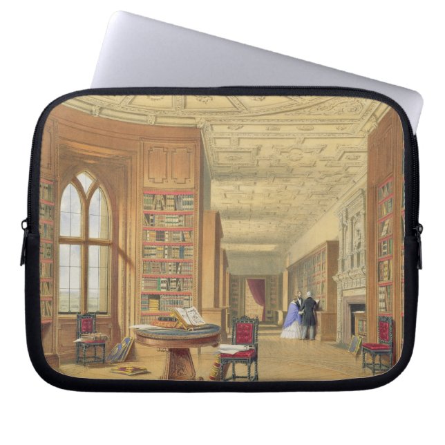 The Library, Windsor Castle, 1838 (colour litho) Laptop Sleeve (Front)