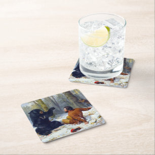 The Life of a Hunter  A Tight Fix Arthur Tait 1856 Square Paper Coaster